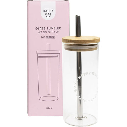 Glass Smoothie Tumbler with Stainless Steel Straw 580ml